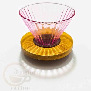 دریپر V60 شیشه‌ای رنگی با پایه چوبی | خرید دریپر قهوه دمی V60