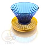 دریپر V60 شیشه‌ای رنگی با پایه چوبی | خرید دریپر قهوه دمی V60