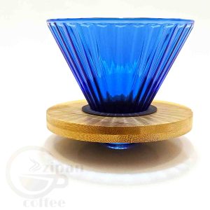 دریپر V60 شیشه‌ای رنگی با پایه چوبی | خرید دریپر قهوه دمی V60
