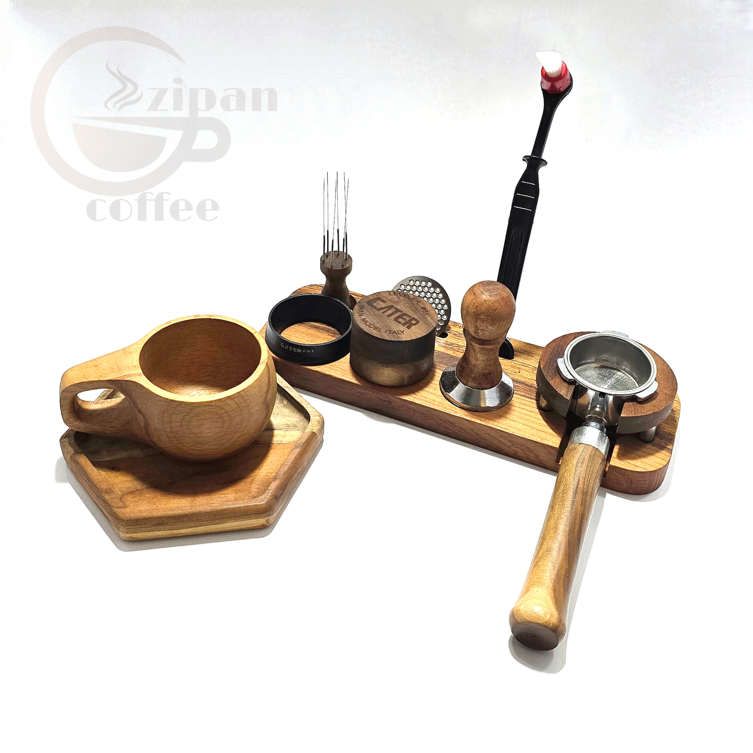ست چوبی تجهیزات قهوه سایز ۵۱ | مجموعه کامل ابزار باریستا با طراحی طبیعی و کلاسیک