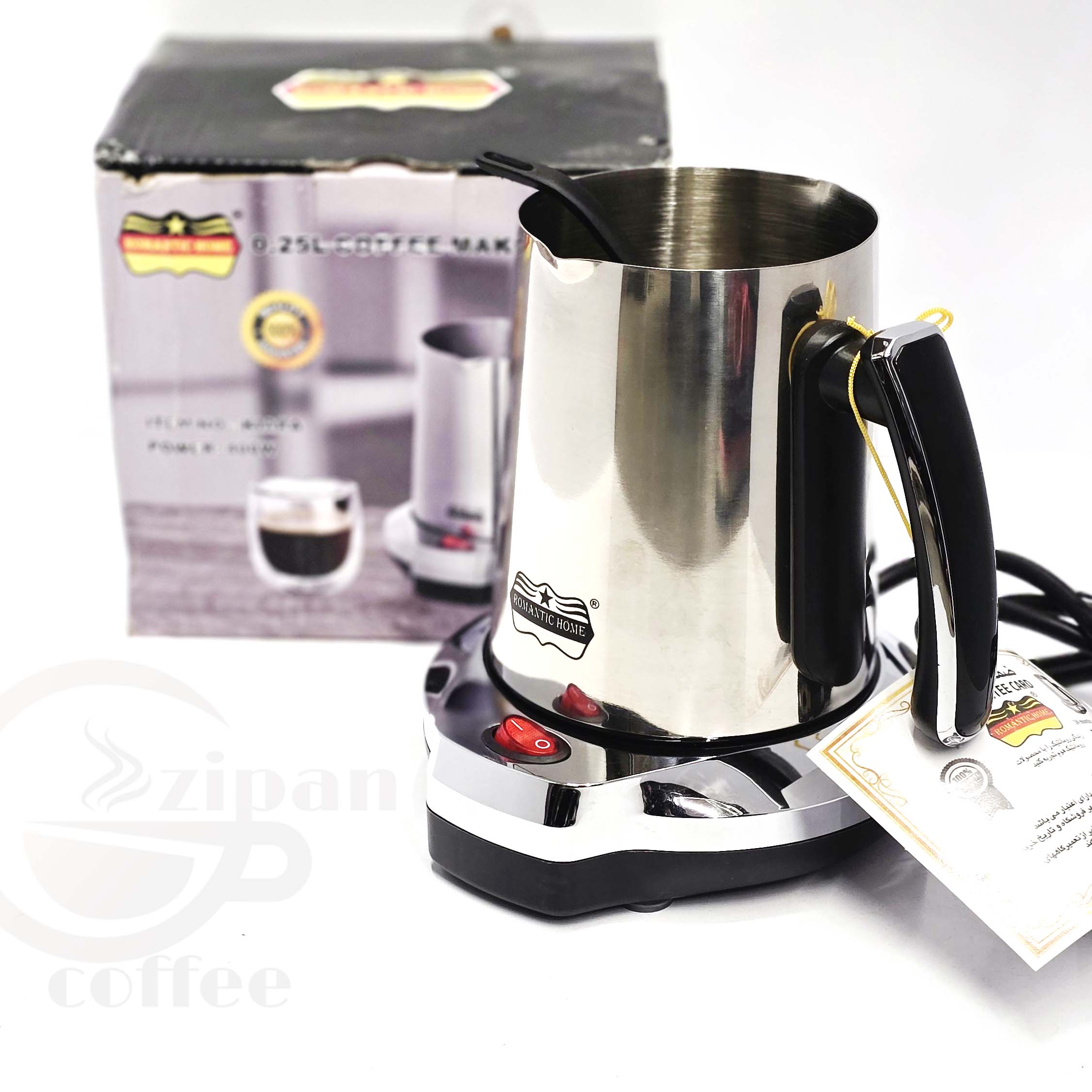 قهوه جوش برقی استیل رومانتیک هوم ظرفیت 0.25 لیتر (ترک ساز برقی)– انتخابی سریع برای دم‌آوری قهوه ترک